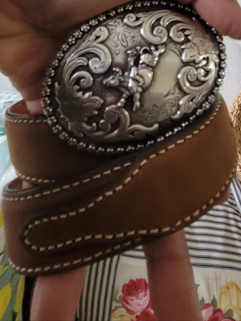 Nocona Tan Leather Western Belt with Embossed Branding - Picture 4 of 8